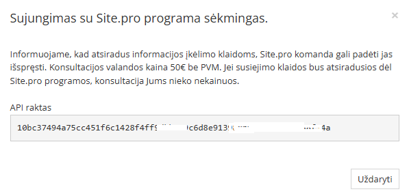 API key and private key window in the Libra system